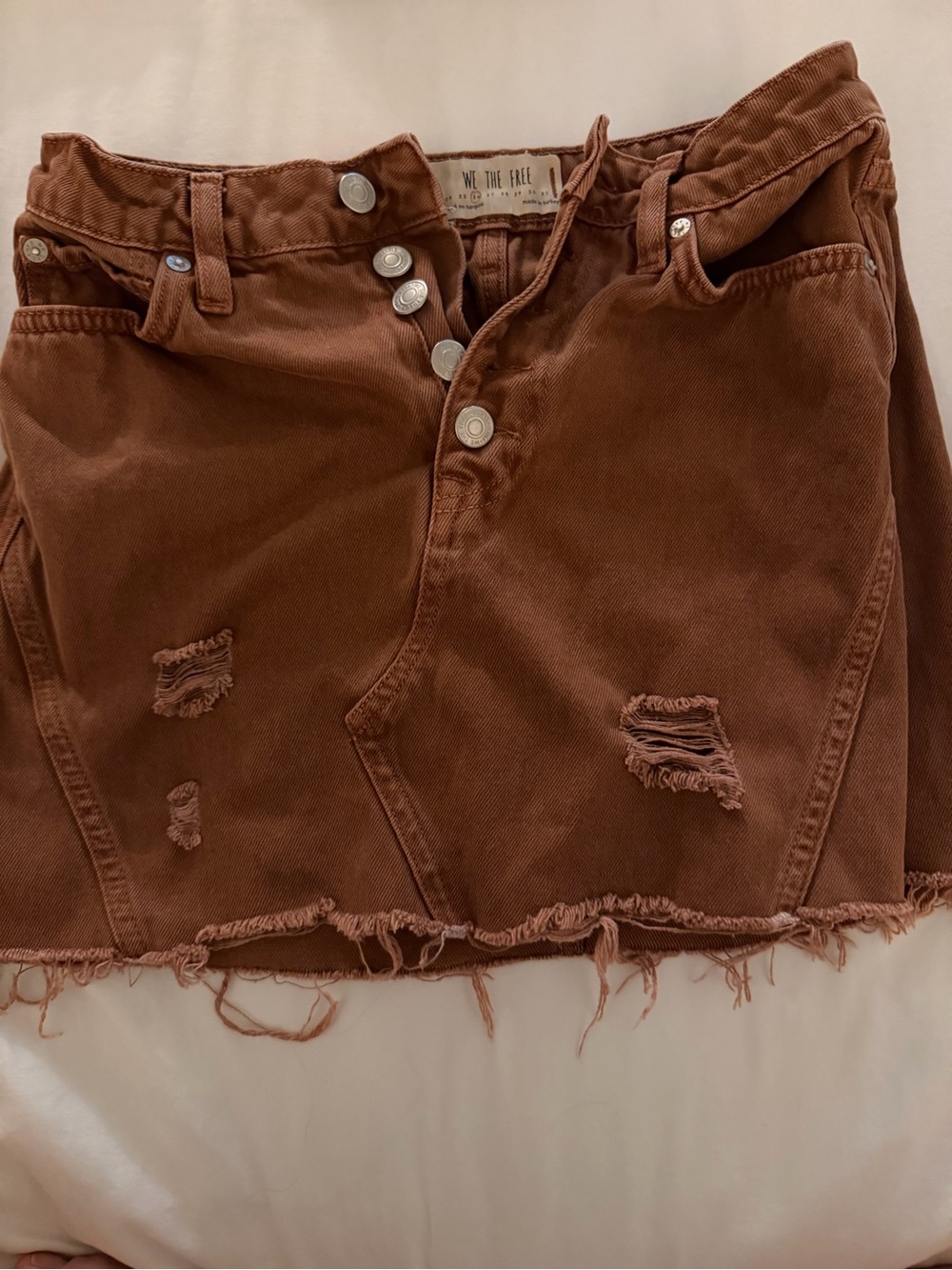 We The Free Rust Brown Distressed Mini Skirt